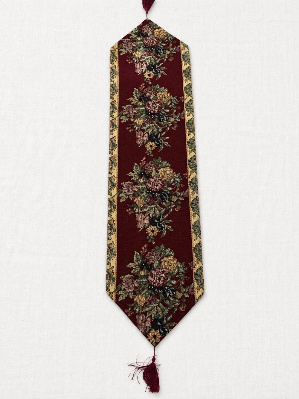 Floral Tapestry Table Runner in Deep Burgundy and Gold